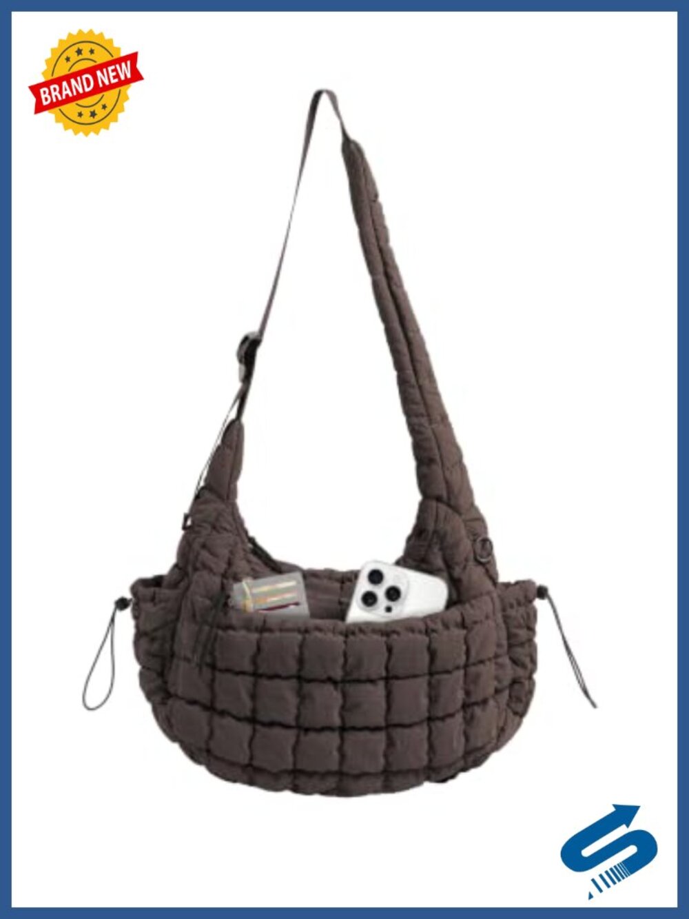 Quilted Nylon Tote Bag Large Crossbody Hobo Shoulder Purse 13in Laptop